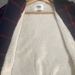 Old Navy  Women's Blue and Red Windowpane Plaid Fleece-Lined Zip-Up Bomber Jacket Photo 2