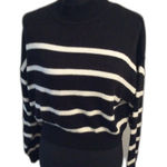 H&M Black white Striped Cropped Sweater Soft Mock Turtleneck Medium M Oversized Photo 0