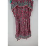 ALICIA BELL Floral Print Tassel Tie Shoulder Dress XL Red Blue Silk Cotton Photo 3