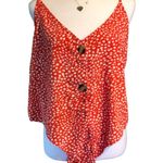 SheIn Large Buttoned Red Orange Tie Knot Top Photo 6