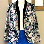 LC Lauren Conrad Black Pink and Blue Floral Open Front Tuxedo Blazer- Size 4 Photo 0