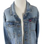 Vintage Flower Brooch & Mossimo Denim Jacket Size XXL Bohemian Fall Distressed Blue Photo 5