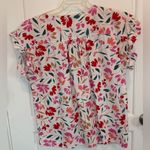 Loft  Woman’s Medium Floral Linen Boho Short Sleeve Top Blouse Flowy Photo 3