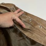 HOT LEATHER Fringe Bead/Bone Beige Leather Women’s Crop Motorcycle Jacket SZ XL Brown Photo 11