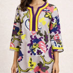 Boden Dress Women 6 Purple Floral Print 3/4 Sleeve Tunic Mini Preppy Bohemian Photo 0