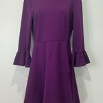 Kate Spade  Ruffle Sleeve Ponte Dress Skater Purple Medium Preppy Cocktail Party Photo 4