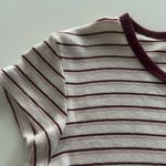 Brandy Melville  Burgundy, Pink and Cream Striped Tee Photo 2