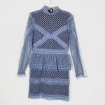 AQUA  Light Blue Crochet Lace High Neck Long Sleeve Mini Dress Photo 2