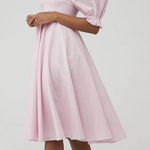 Selkie Maria Midi Dress Size Small Pink Cotton Puff Sleeve Smocked Coquette Photo 0