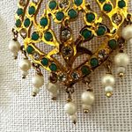 Hyderabadi jadau Earrings in green and pearl Indian jewelry Photo 5