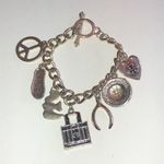 Silver Tone Wishbone Bird Shoe Purse Peace Charm Bracelet Photo 4