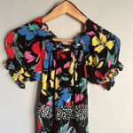 Rixo Target Floral Off Shoulder Puff Sleeve Dress Black Multicolor Black Size 4 Photo 5