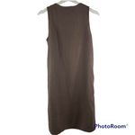 Allen Allen  Sz S Linen Sheath Shirt Dress Brown Sleeveless Split V-neck Women’s Photo 6