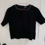 ZARA  Knit Black Cropped Short Sleeve Chain Detail Collar Top Women’s Size S Photo 0