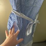 Talbots  blue white pin striped dress pockets sz 4 square neck tank belted Photo 3