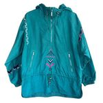 Vintage Kaelin Teal Tribal size 12 windbreaker jacket Blue Photo 0