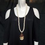 Boho Cream, Brown, & Tan Tassel Necklace Brown Photo 1