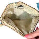 Vintage 90s Beaded Green Blue Brown Cream Zipper Shoulder Bag Jute Purse Photo 6