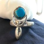 Sterling Silver Goddess Moon Ring Blue Turquoise sz 6.5 Photo 3