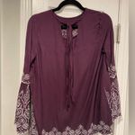 Indigo Thread Co Purple White Eyelet Embroidered Long Sleeve Peasant Top Size M Size M Photo 6