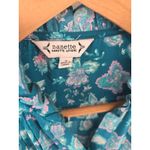 Nanette Lepore Women Teal Floral Print Long Sleeve Ruffle Neck Blouse Top Size 8 Photo 1