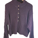 Natural Life  Women Burgundy Ribbed Turtleneck Button Detail Sweater Size L Photo 0