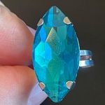 Adjustable teal crystal silver plated ring Photo 4