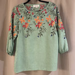 Auneliege Green Floral Embroidered Blouse Size M Photo 0