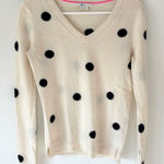 Boden 100% Cashmere V Neck Sweater Cream Navy Blue Polka Dot Preppy Feminine White Photo 0