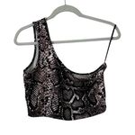 Gray Animal Print Crop Top One Shoulder Shirt Snake Skin Design Women’s Large! Photo 0