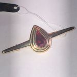 Angel Brand Elegant Vintage Gold Tone and Red Rhinestone Teardrop Brooch Photo 1