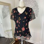 Vintage 90s Romantic Goth Black Mesh Red Rose Babydoll Blouse Short Sleeve Top Size 10 Photo 2