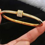 18K Gold Plated Rhinestones Bangle Stainless Steel Bracelet Womens Jewelry Gift Photo 3
