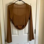 Cider Brown Mesh Ruched Bell Sleeve Blouse Photo 4