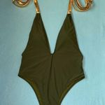 MERMAID SWIMWEAR deep V halter style low back high cut hips NEW size 2X Green Photo 1