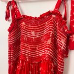 Free People  Red Floral Smocked Jumpsuit Romper – Size Medium Photo 2