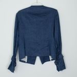 Veronica Beard  Blue Linen Blend Asymmetrical Zip Moto Jacket Womens Size 12 Edgy Photo 8