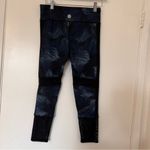 Threads 4 Thought  Cropped Leggings Mesh Black Blue Feather Print Small Photo 4