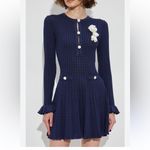 Self Portrait Self-Portrait NAVY POINTELLE KNIT CROCHET FLOWER MINI DRESS small Photo 1