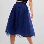 Little Mistress New MIDI Skirt Petite Blue Allover Pearl Embellished Full Size 0 Photo 0