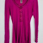 Free People Vintage Y2K  fuschia long sleeve henley shirt w lace trim at hem. S Photo 0