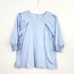 Mango Light Blue Cotton Pleated Sleeve Blouse Photo 1