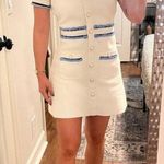 Maje White Blue Tweed Gold Button Details Collared Risal Mini Dress Size 34 Photo 12