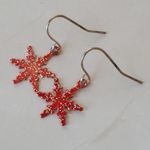 Vintage Red Sparkly Dainty Snowflake Hook Pierced Earrings Photo 3