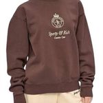 🆕 SPORTY & RICH | CROWN EMBROIDERED PULLOVER SWEATSHIRT | SIZE: SMALL Brown Photo 0