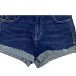 ZARA  Mid Rise Cuffed Stretch Cotton Denim Shorts 5 Pocket 00 Dark Blue #3300 Photo 3