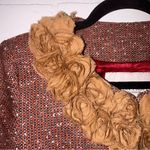 Boston Proper  Tweed Blazer Brown & Red Suit Jacket w/ Tan Floral Trim Photo 1