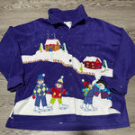 The Quacker Factory Purple Vintage Fleece Button Shirt Winter Scene Extra Large Size XL Photo 0