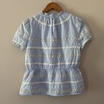 J.Crew  Daisy-chain peplum top puff sleeves blue and white size Photo 5