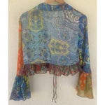 ZARA Crop Top S Paisley Patchwork Tie Front Sheer Multicolor Ruffles Bell Sleeve Photo 2